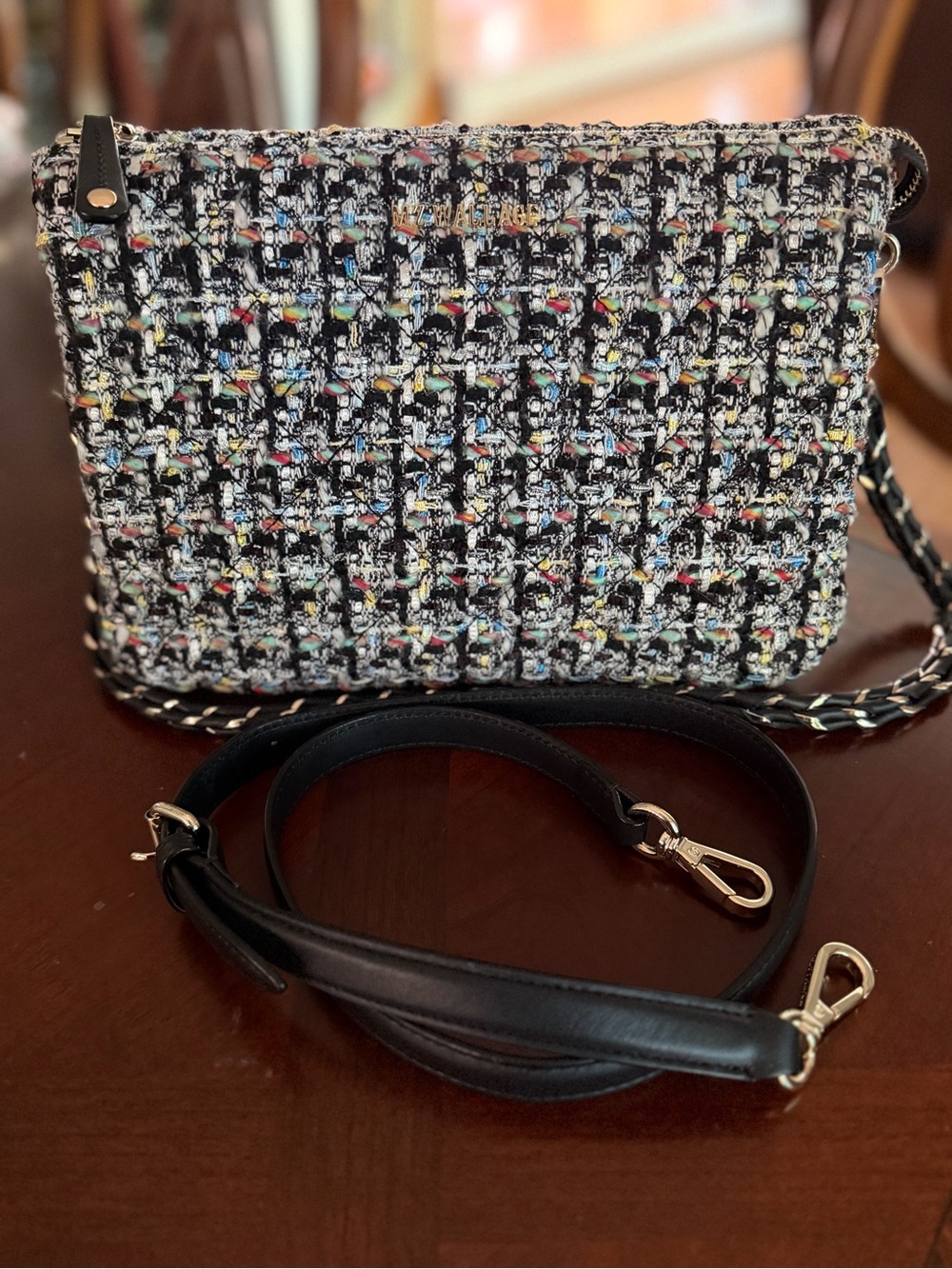 MZ Wallace Tweed Boucle Multi Pocket 2 Straps Crossbody or Shoulder Bag